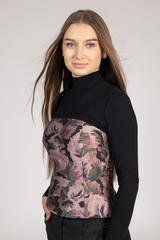 Elegancki żakardowy gorset w fioletowe liście i kwiaty