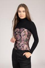 Elegancki żakardowy gorset w fioletowe liście i kwiaty