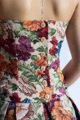 A jacquard corset made from a matt fabric with a floral pattern