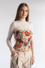 A jacquard corset made from a matt fabric with a floral pattern