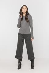 Grafitowe spodnie o długości midi z mankietem