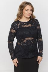 Granatowa bluzka z elastycznej koronki o kobiecym kroju