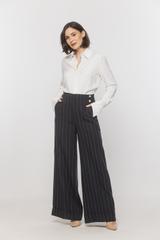 Granatowe lekkie spodnie w delikatne paski