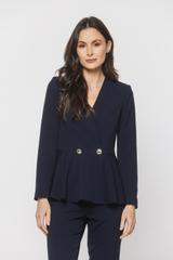 Granatowy kobiecy żakiet podkreślający talię
