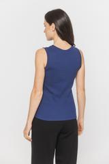 Granatowy prążkowany top z dzianiny bawełnianej