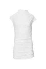 Dzianinowa bluzka ecru z drapowaniem i stójką