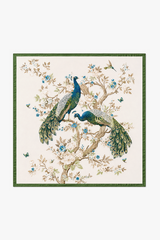 Silk spring scarf with a peacock motif