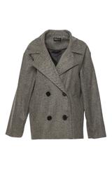 Jesienny płaszcz w jodełkę o skróconym fasonie