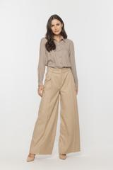 Klasyczne beżowe spodnie w kant z dodatkiem wełny