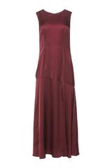 Kobieca długa sukienka z satynowej wiskozy w kolorze burgundowym