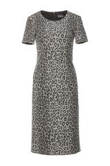 Kobieca ołówkowa sukienka z motywem panterki w odcieniach szarości