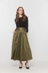 Koktajlowa oliwkowa spódnica z połyskującej tafty