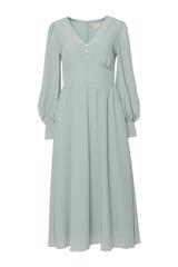 Koktajlowa zwiewna sukienka w seledynowym kolorze