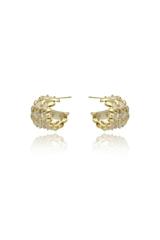 Elegant gold semi-circular earrings with clear cubic zirconia stones