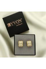 Elegant gold semi-circular earrings with clear cubic zirconia stones