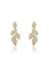 Elegant gold leaf-shaped earrings set with cubic zirconia