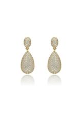 Gold teardrop-shaped drop earrings set with cubic zirconia