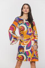 Kolorowa krótka sukienka z szerokim rękawem