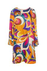 Kolorowa krótka sukienka z szerokim rękawem