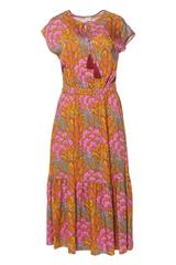 Kolorowa sukienka ze zwiewnej wiskozy z falbaną