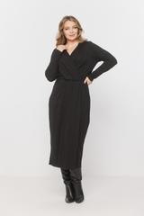 Kopertowa czarna sukienka z dzianiny wiskozowej