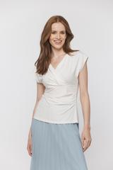 Kopertowa dzianinowa bluzka z marszczeniem