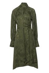 A wrap dress made from shimmering jacquard fabric