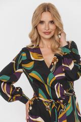 Kopertowa wiskozowa sukienka midi z długim bufiastym rękawem