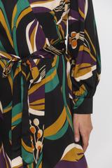 Kopertowa wiskozowa sukienka midi z długim bufiastym rękawem