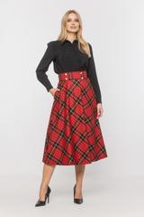 Kraciasta rozkloszowana spódnica ze złotymi guzikami