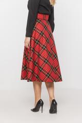 Kraciasta rozkloszowana spódnica ze złotymi guzikami