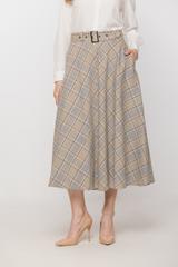 Plaid midi skirt with belt and belt loops
