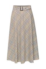 Plaid midi skirt with belt and belt loops
