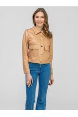 Krótka morelowa kurteczka z naszywanymi dużymi kieszeniami