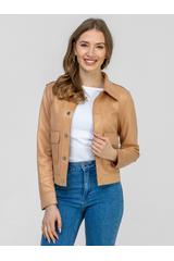 Krótka morelowa kurteczka z naszywanymi dużymi kieszeniami