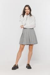 Krótka szara wełniana spódnica z zakładkami