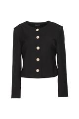 Krótki czarny żakiet glamour zdobiony perłowymi guzikami