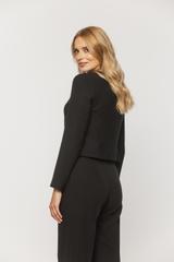 Krótki czarny żakiet glamour zdobiony perłowymi guzikami