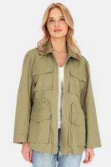 Bawełniana kurtka khaki ściągana w talii