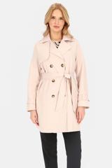 Krótki dwurzędowy trencz z paskiem i podszewką