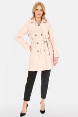 Krótki dwurzędowy trencz z paskiem i podszewką