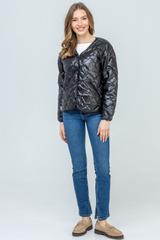 Przejściowa kurtka z pikowanej czarnej tkaniny