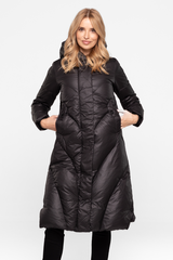 Zimowa czarna kurtka za kolano z naturalnym wypełnieniem