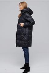 Black down jacket with a detachable hood