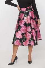 Kwiatowa atłasowa spódnica midi z kieszeniami