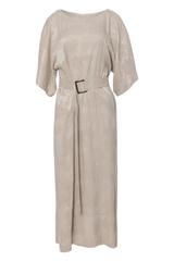 Letnia sukienka z fakturowanej beżowej tkaniny wiskozowej