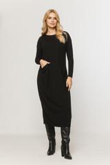 Luźna czarna sukienka z dużymi kieszeniami