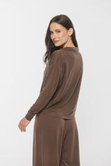 Luźna dzianinowa bluzka w odcieniu brązu z długim rękawem