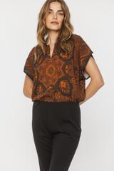 Luźna kimonowa bluzka z wzorzystej wiskozy