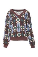 Luźna wiskozowa wzorzysta bluzka ze ściągaczami